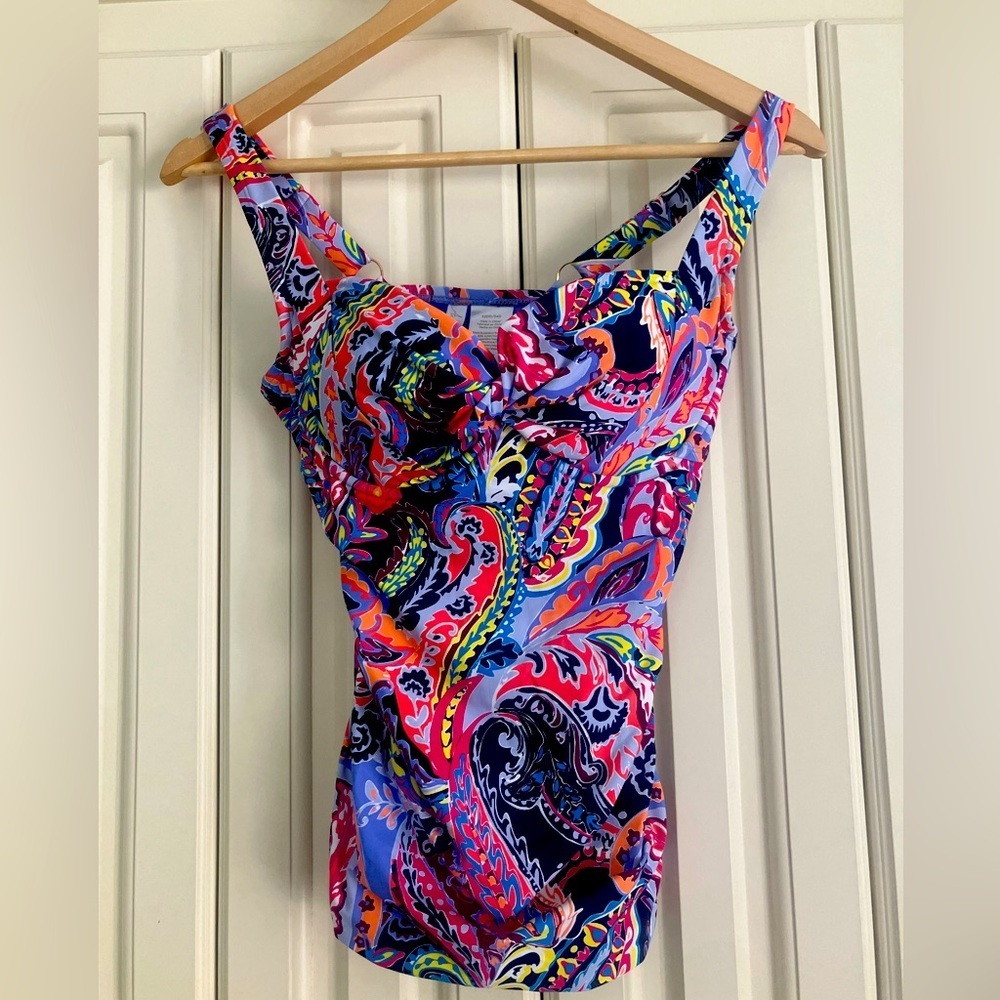 Anne Cole Multicolor Paisley Parade Retro Twist Front Tankini Top 34D/32DD NWT